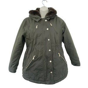 Ann Taylor Loft Woman's Sz XXSP Green w/ Brown Faux Fur-Lining Parka Jacket